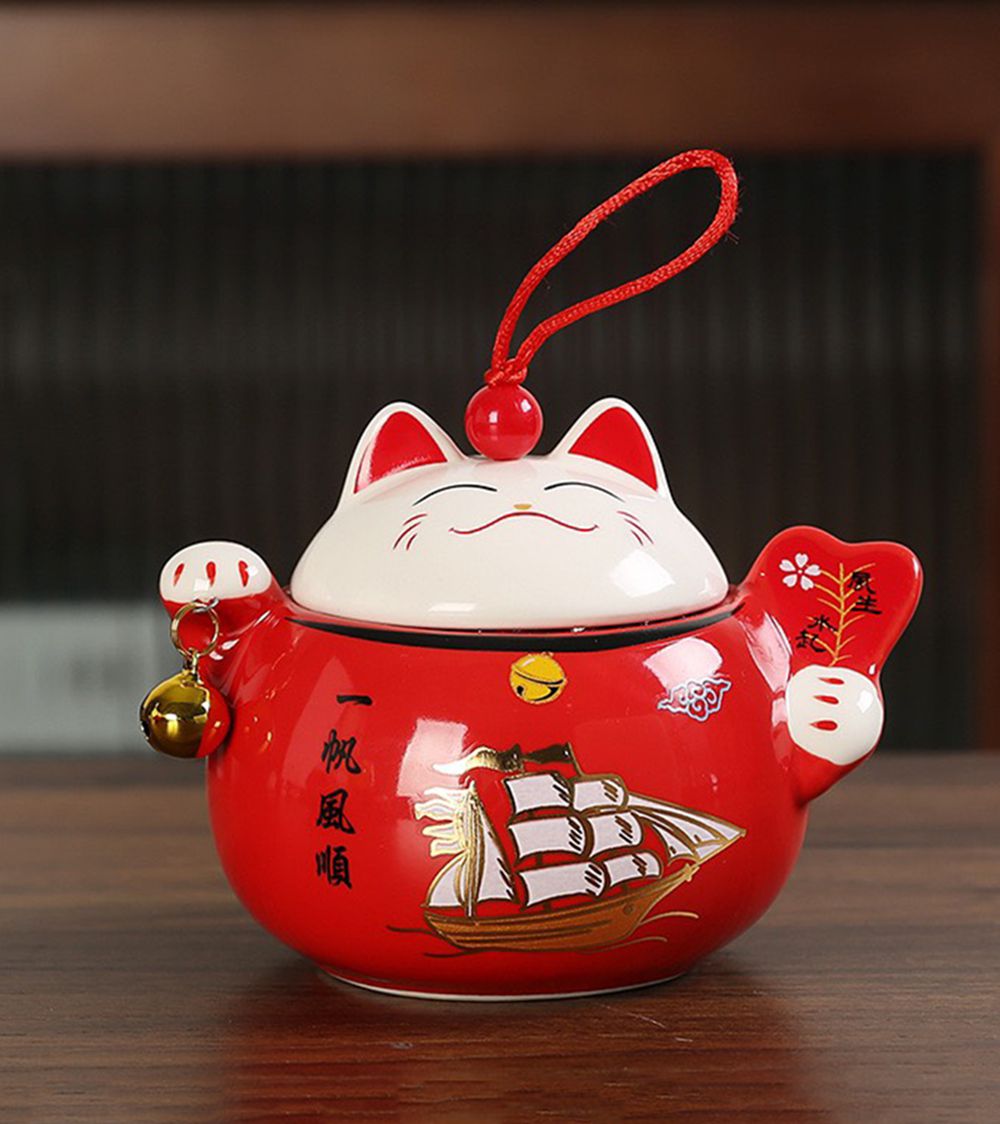Hộp đựng chè mèo thần tài màu đỏ trưng bày đẹp mắt, giá rẻ