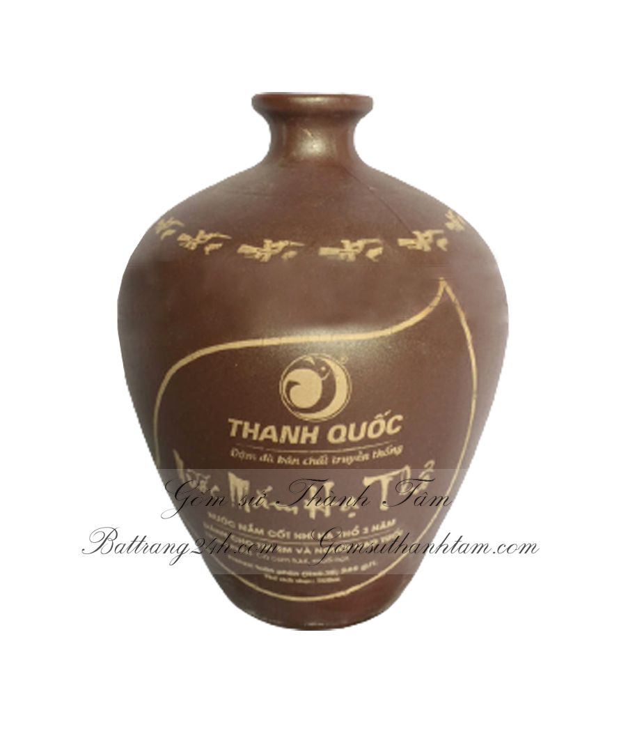 Bình ngâm rượu Bát Tràng men nâu gốm in logo dùng trong nhà hàng, quán ăn bền đẹp, chất lượng