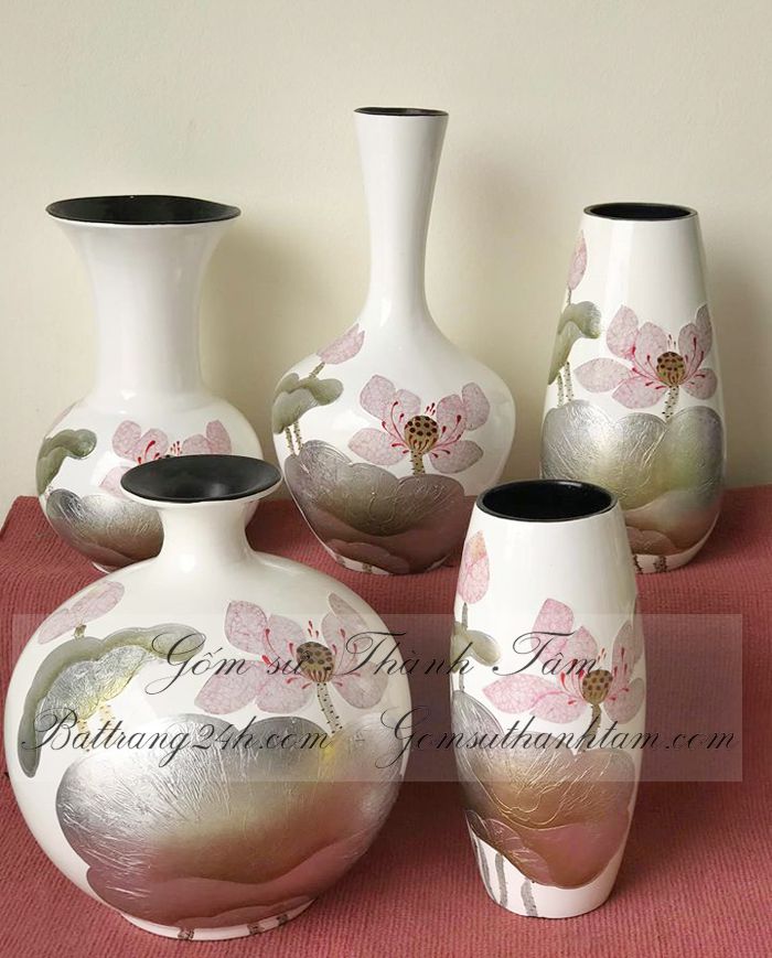 Bán bình hoa để bàn, bình hoa trang trí bằng gốm sứ Bát Tràng khảm trai chất lượng đẹp