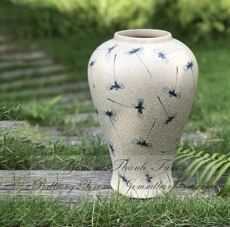 Bán bình hoa gốm sứ Bát Tràng nghệ thuật để phòng khách, bình hoa in ấn logo làm quà tặng độc đáo