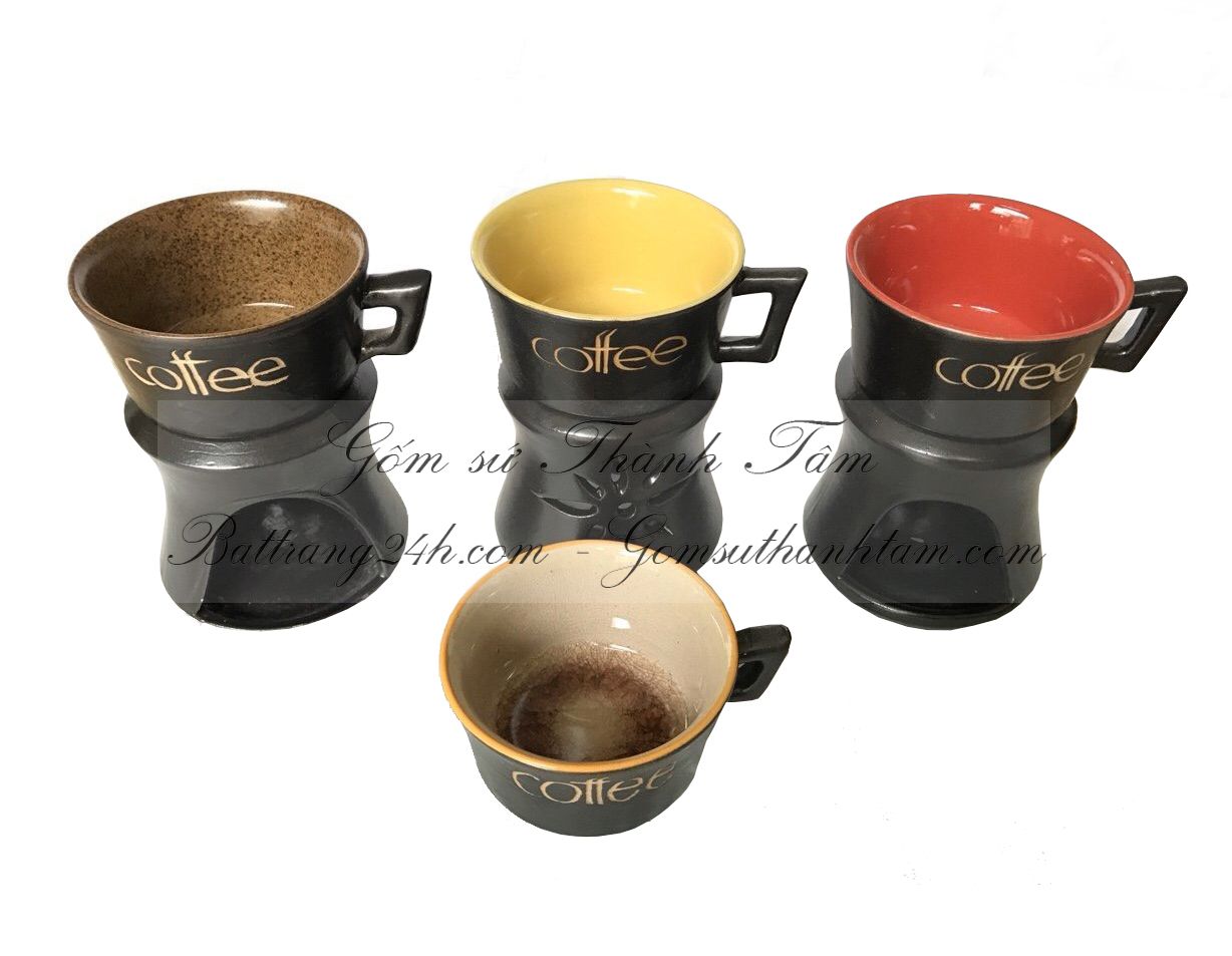Bán bộ cafe bằng gốm sứ Bát Tràng màu nâu đen chất lượng, bộ cafe đẹp mắt giá rẻ nhất