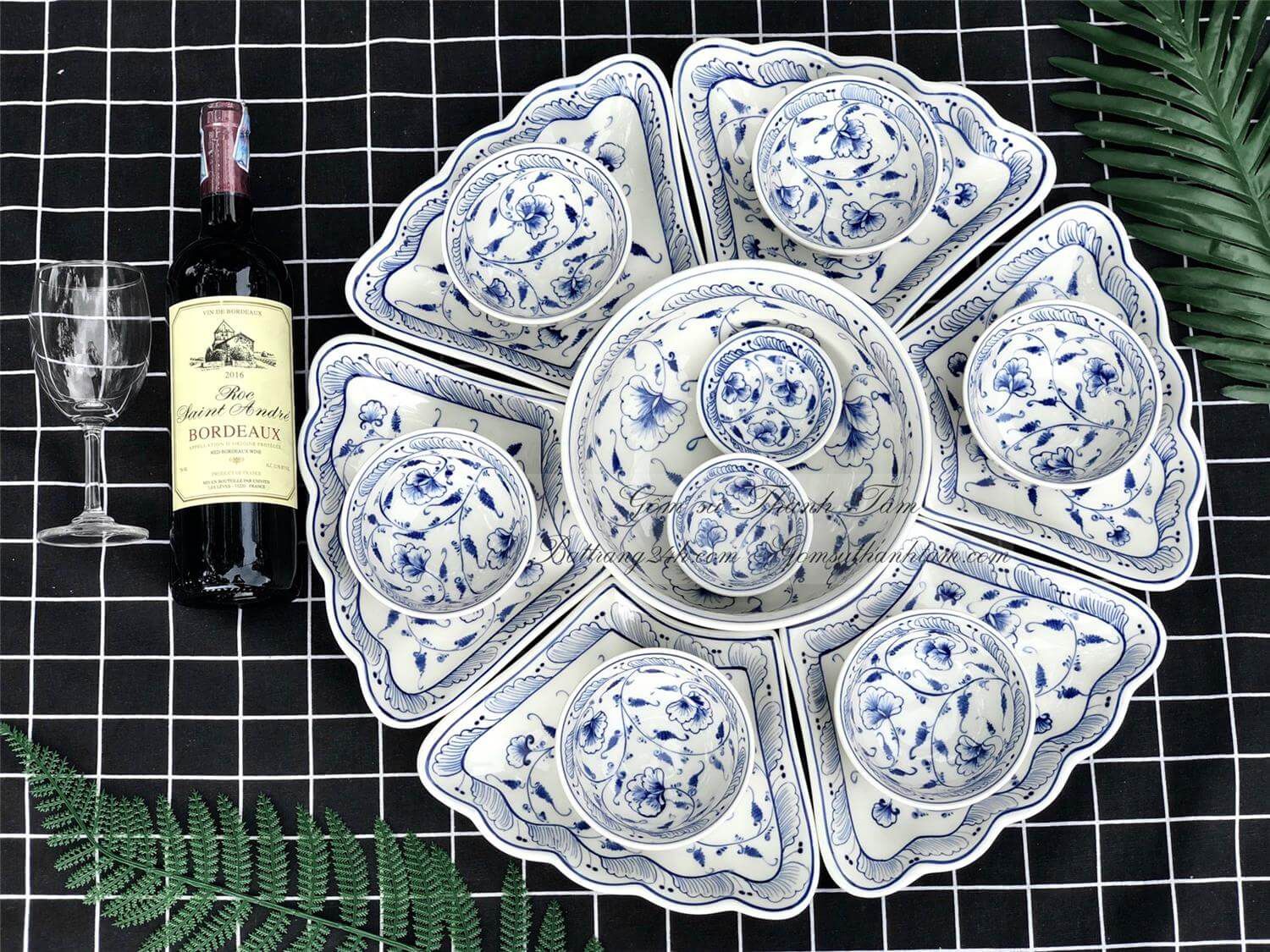 Bộ bát đĩa gốm sứ Bát Tràng đẹp giá rẻ bền tốt nhất, bộ bát đĩa mẫu hoa mặt trời 7 món chất lượng tốt nhất