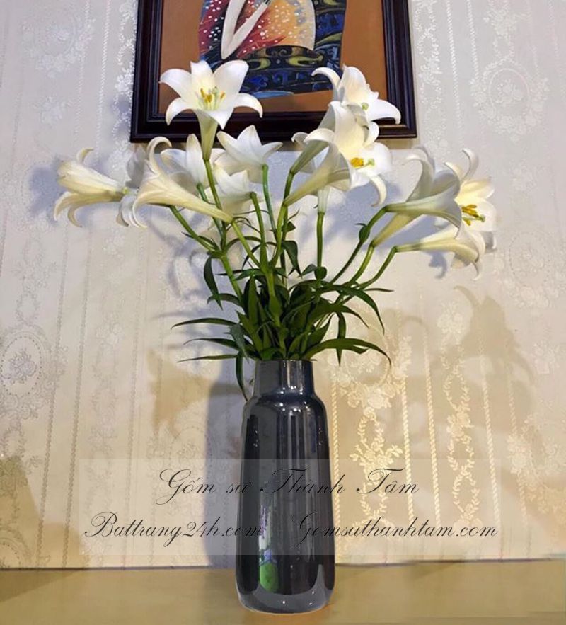 Cách trang trí bình hoa màu men xanh ngọc hỏa biến đẹp, bán bình hoa gốm sứ Bát Tràng để bàn chất lượng