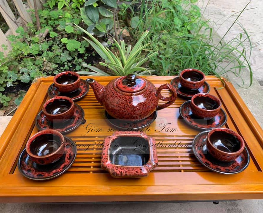 Địa chỉ cung cấp bán bộ ấm chén uống trà gốm sứ Bát Tràng đẹp giá rẻ cao cấp, bộ ấm chén hỏa biến quà tặng, quà biếu sang trọng