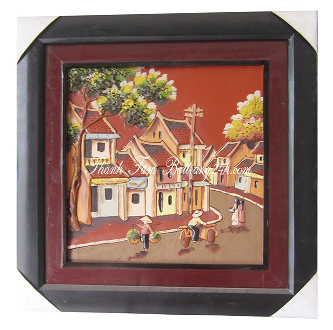 tranh gốm bát tràng, tranh gốm vẽ hà nội giá rẻ, đắp nổi màu sắc