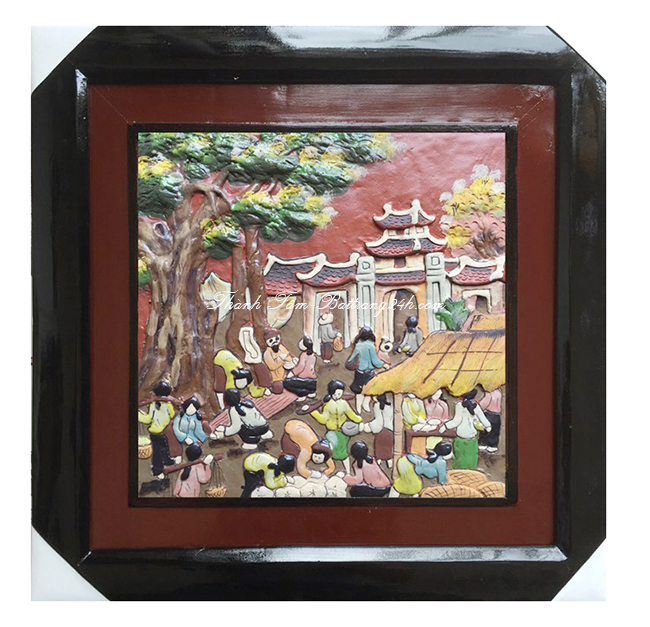 tranh gốm đẹp bát tràng, tranh gốm đồng quê quà tặng cao cấp