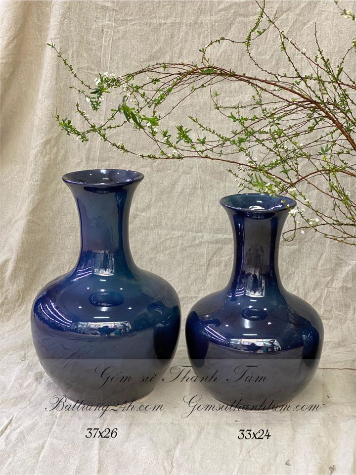 Mua bình hoa gốm sứ Bát Tràng màu men xanh ngọc hỏa biến đẹp dáng củ tỏi, bình hoa chất lượng
