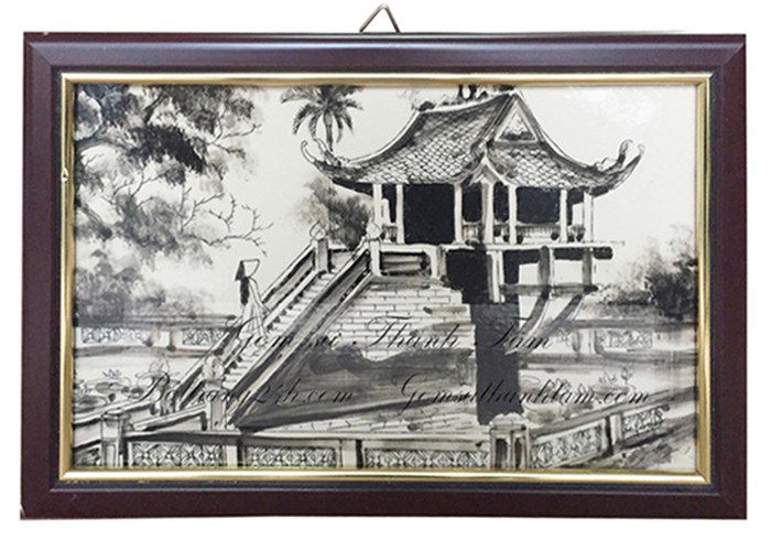 Mua tranh gốm sứ bát tràng trang trí tường, tranh gốm cảnh chùa một cột đẹp