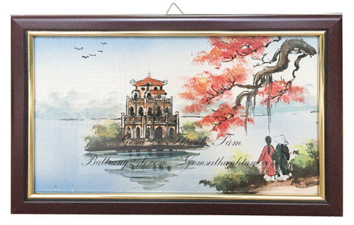 Tranh gốm sứ bát tràng quà tặng đẹp vẽ hồ gươm, tranh gốm sứ phong cảnh việt nam
