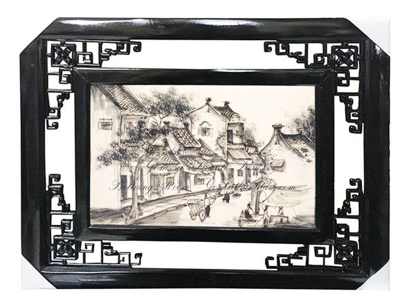 Tranh gốm sứ nghệ thuật trang trí đẹp giá rẻ cao cấp, tranh sứ vẽ cảnh phố cổ đen trắng đẹp chất lượng