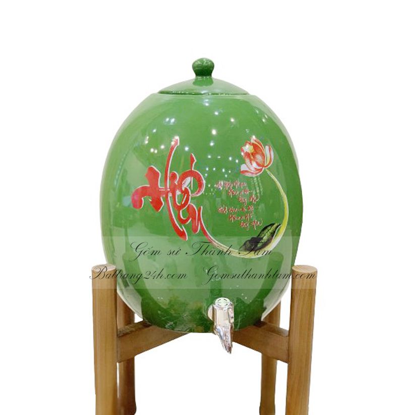 Cửa hàng mua bình nước vẽ chữ Hiếu gốm Bát Tràng cao cấp, giá rẻ màu xanh ngọc đẹp, chất lượng