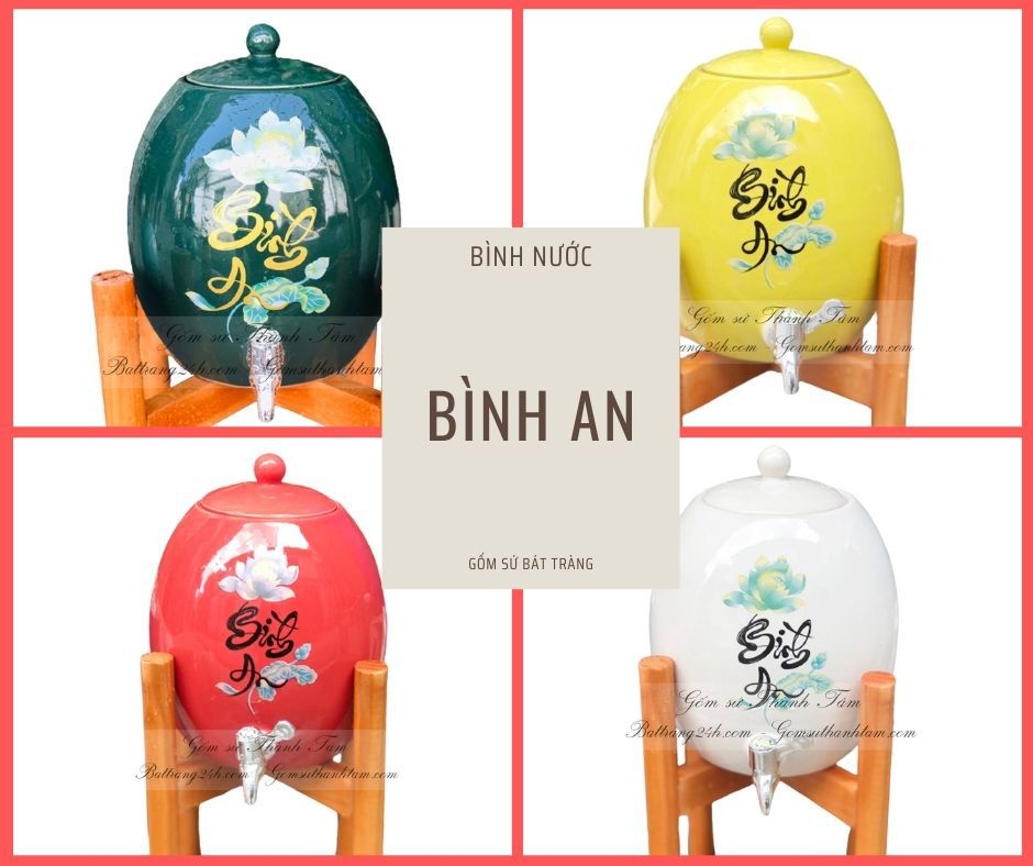 Bình nước gốm chữ Bình an