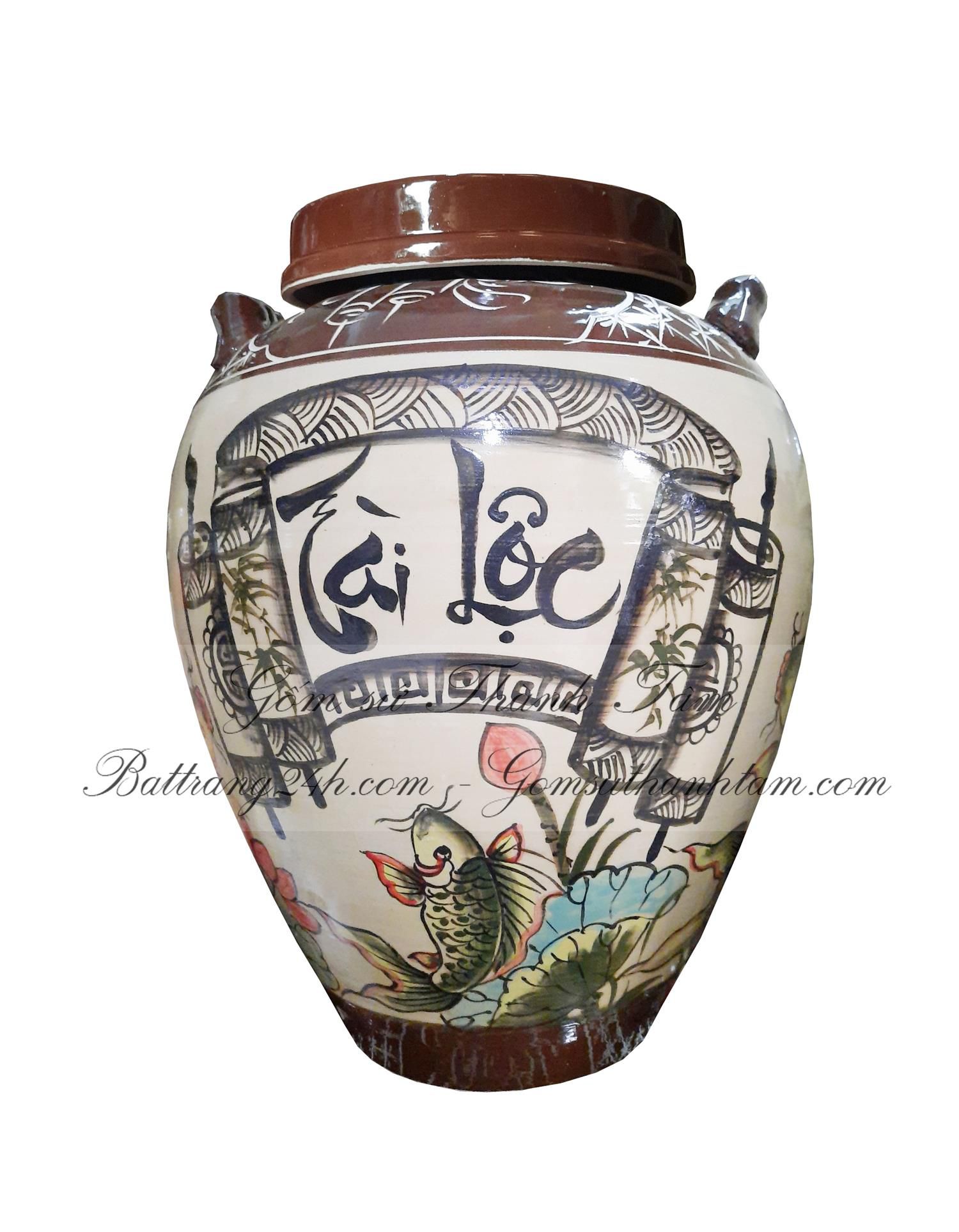 Đơn vị cung cấp vò rượu gốm sứ Bát Tràng men bóng vẽ hoa văn Tài Lộc sắc nét chất lượng tốt, bền đẹp