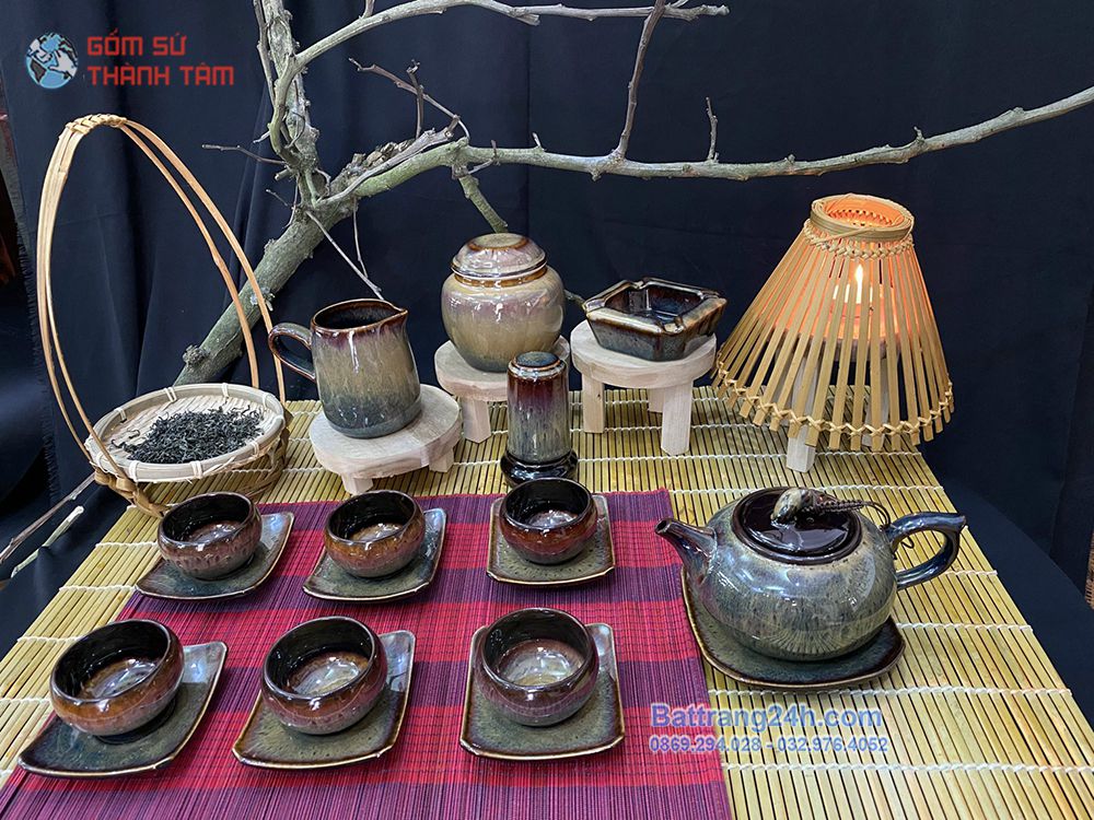 Xưởng sản xuất bộ ấm trà men hỏa biến gốm Bát Tràng giá gốc tại xưởng, chất lượng