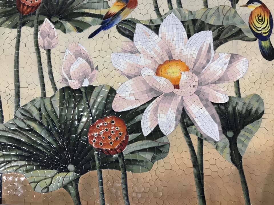 Xưởng sản xuất tranh sứ ghép mảnh mosaic cảnh hoa sen đẳng cấp tại bát tràng