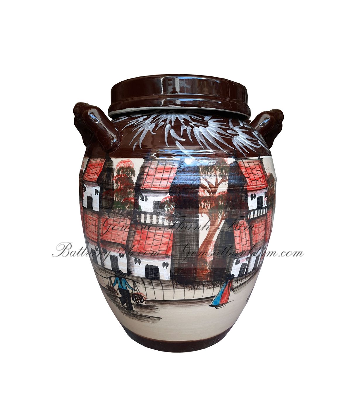 Xưởng sản xuất vò rượu gốm Bát Tràng vẽ hoa văn đồng quê trang trí đẹp mắt có gắn vòi 200L chất lượng tốt, giá rẻ nhất định nên mua