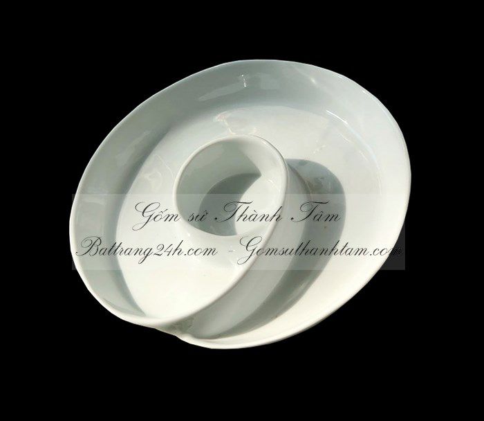 Khay đĩa sứ trắng hình xoắn ốc tròn đẹp mắt cao cấp, khay đĩa sứ chất lượng giá rẻ
