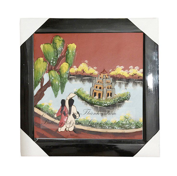Bán tranh gốm sứ Bát Tràng phong cảnh Hà Nội, tranh gốm sứ hồ Gươm chất lượng