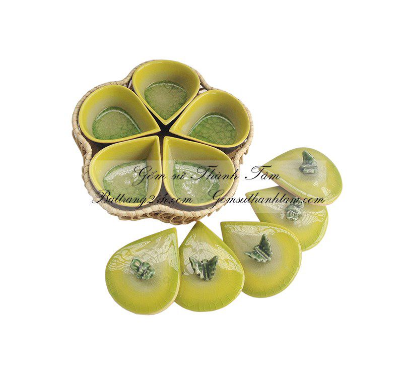 Bộ khay sứ đựng mứt tết gốm bát tràng, khay mứt giá rẻ