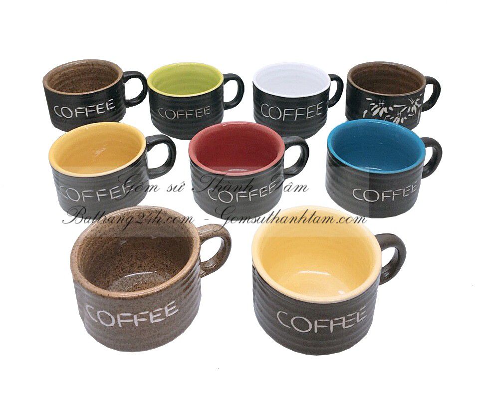 Bộ ly tách trà gốm sứ uống café nóng giá rẻ Bát Tràng, bộ ly tách trà quà tặng in ấn logo