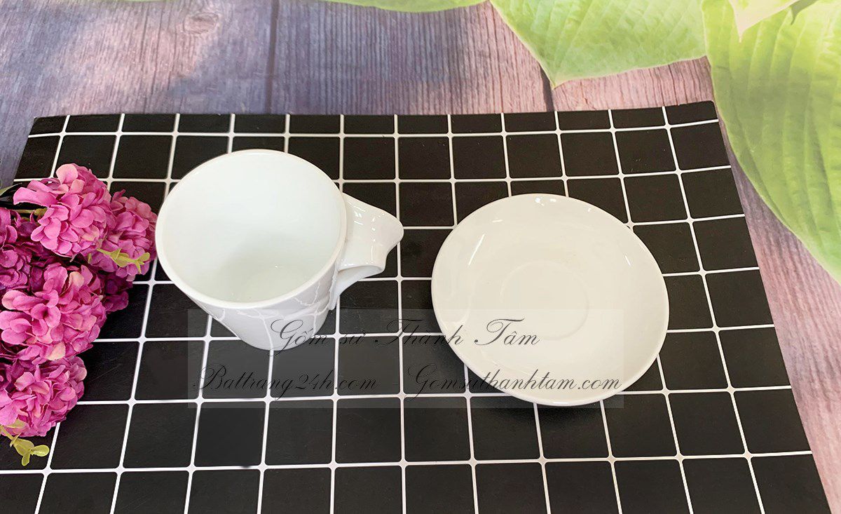Giá bộ cốc tách sứ trắng gốm sứ Bát Tràng café cao cấp đẹp có đĩa đi kèm chất lượng