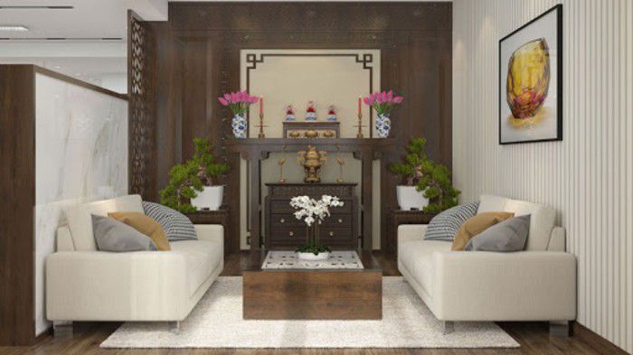 Bố trí bàn thờ trong phòng khách nhà ống không nên bày biện quá nhiều đồ Bố trí bàn thờ trong phòng khách nhà ống không nên bày biện quá nhiều đồ