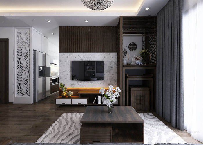 Hình ảnh thiết kế nhà 2 tầng có phòng thờ tầng 1 chung phòng khách 3