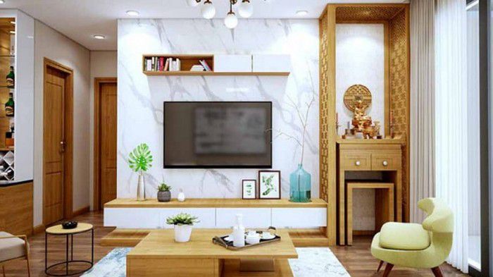 Hình ảnh thiết kế nhà 2 tầng có phòng thờ tầng 1 chung phòng khách 4