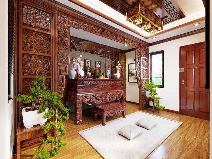 Thiết kế nhà 2 tầng có phòng thờ tầng 1 riêng biệt với phòng khách