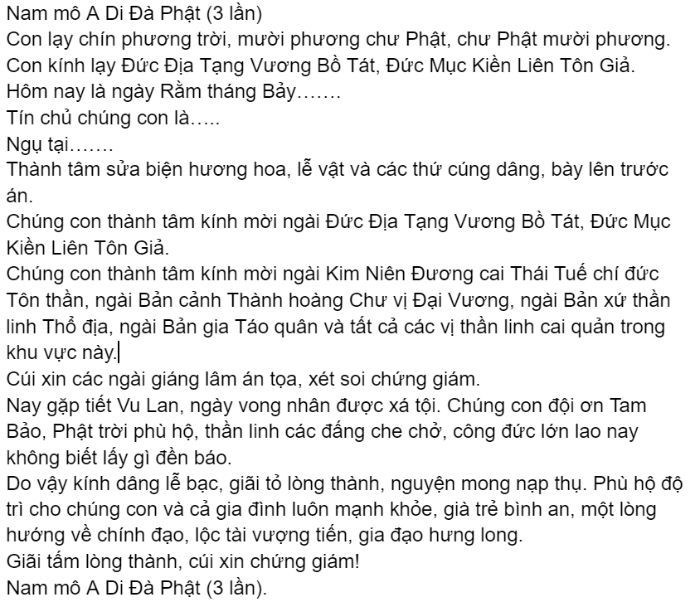 bài văn khấn rằm tháng 7 theo Văn khấn cổ truyền Việt Nam