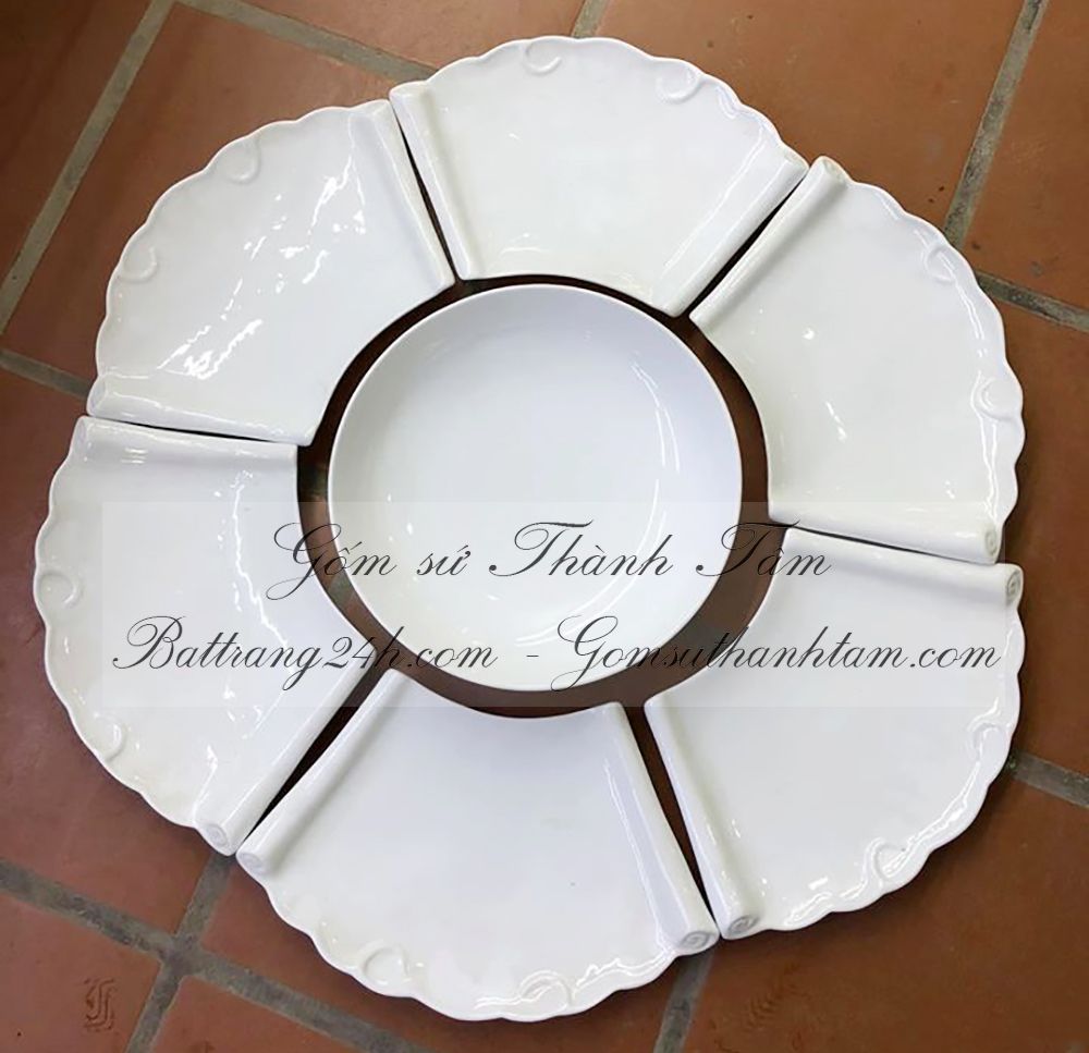 Mua bộ bát đĩa gốm sứ ở đâu tốt, mua bát đĩa gốm hình cuốn thư men trắng tinh sứ cao cấp bền đẹp an toàn cho sức khỏe