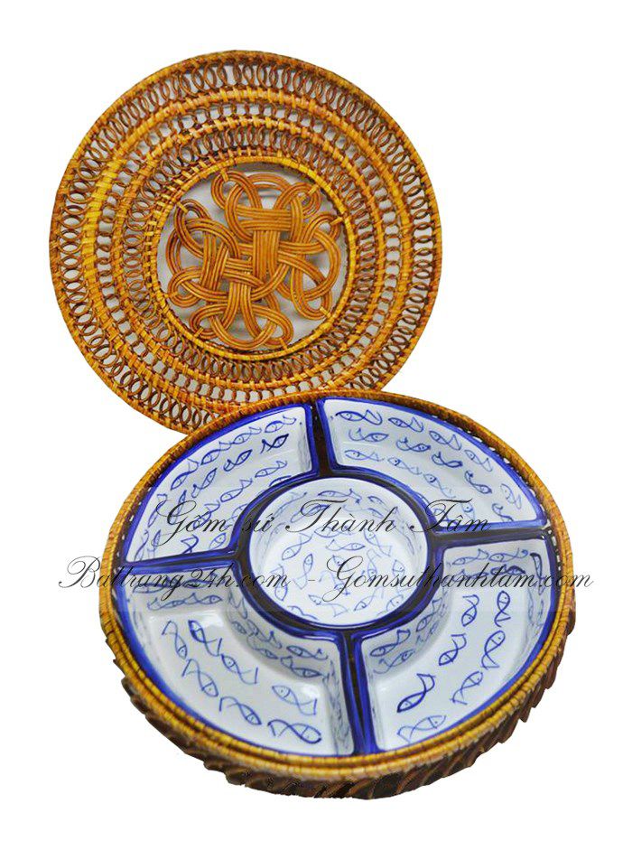Mua bộ khay sứ tròn bày thức ăn đẹp mắt vẽ hoa văn, bộ khay sứ chất lượng giá rẻ nhất thị trường