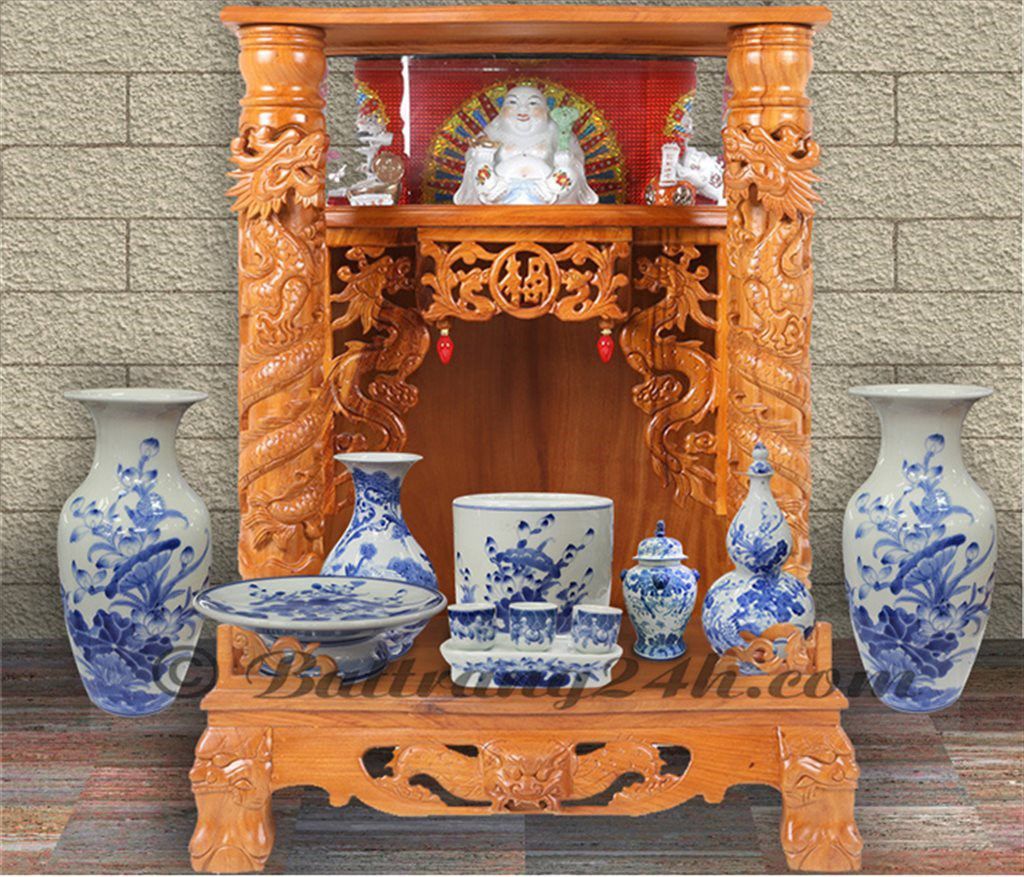 Mua bộ thờ cúng thần tài địa gốm sứ men xanh vẽ hoa sen
