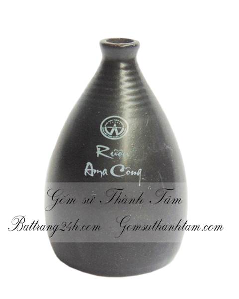 Nậm rượu gốm sứ Bát Tràng in logo hình bầu men đen
