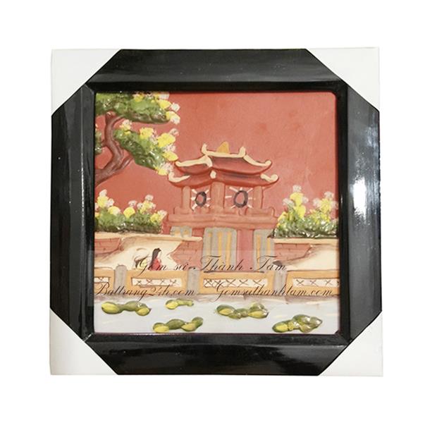 Tranh gốm sứ Bát Tràng vẽ chùa một cột