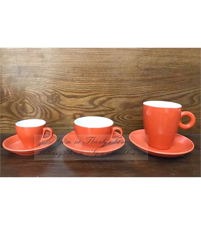 Bán bộ tách trà, tách cafe gốm sứ Bát Tràng màu đỏ in logo đẹp mắt, giá rẻ