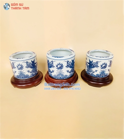 Bát hương men xanh ngọc vẽ hoa văn Rồng Chầu Mặt Nguyệt cao cấp