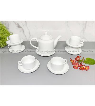 Bình trà trắng in logo đẹp cao cấp sang trọng
