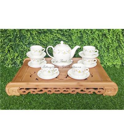 Bộ ấm chén trắng Bát Tràng cao cấp ACIN034