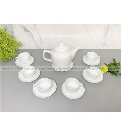 Bộ ấm chén trắng in logo làm quà tặng, quà biếu giá rẻ