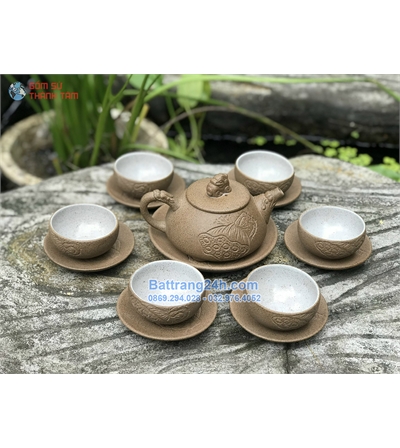 Bộ ấm trà men gốm Bát Tràng chất lượng đẹp mắt giá tốt