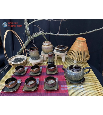 Bộ ấm trà men hỏa biến gốm Bát Tràng giá tại xưởng mà nhà bạn nên có