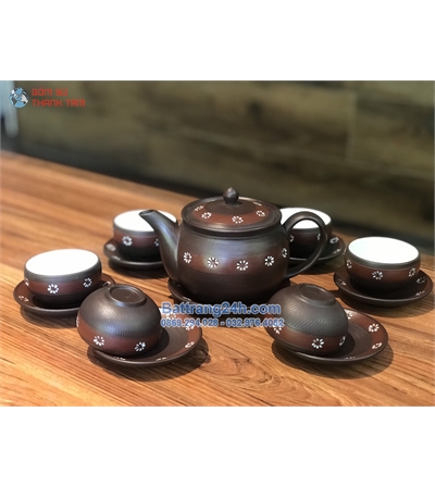 Bộ ấm trà tử sa gốm sứ Bát Tràng xuất khẩu cao cấp
