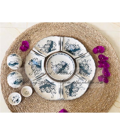 Bộ bát đĩa khay kiểu cách hình lá cuốn thu dùng trong gia đình giá rẻ