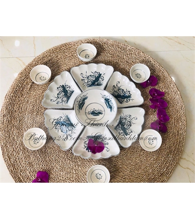 Bộ đồ ăn bát đĩa tô chén gốm sứ bày xếp hình mặt trời đẹp mắt, giá rẻ