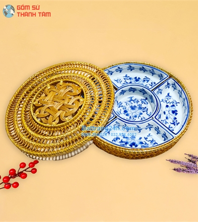 Bộ khay sứ đựng thức ăn gốm Bát Tràng dùng cho quán ăn đẹp mắt