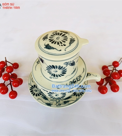 Bộ phin cafe vẽ cúc gốm sứ Bát Tràng đẹp mắt, giá rẻ