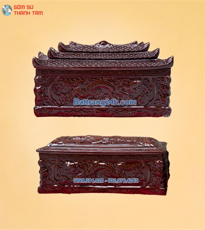 Bộ quách tiểu mái chùa 3 mái - màu nâu gốm sứ Bát Tràng cao cấp, giá tốt nhất