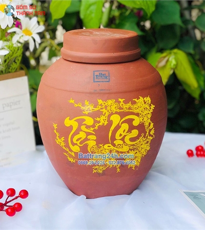 Chum rượu gốm vẽ chữ Tài Lộc chuẩn phong thủy gốm Bát Tràng cao cấp