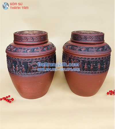 Chum rượu tài lộc hoa văn trống đồng gốm sứ Bát Tràng cao cấp